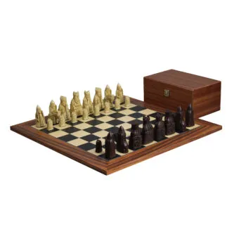 Isle of Lewis I Ivory & Brown Resin Chess Pieces 3.5″ With Palisander Chess Board 20″