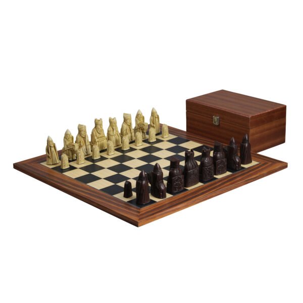 isle of lewis chess pieces with palisander chess board with chess box