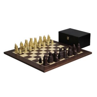 Isle of Lewis I Ivory & Brown Resin Chess Pieces 3.5″ With Macassar Chess Board 20″