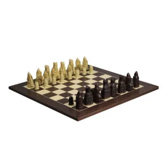 Isle of Lewis I Ivory & Brown Resin Chess Pieces 3.5″ With Macassar Chess Board 20″