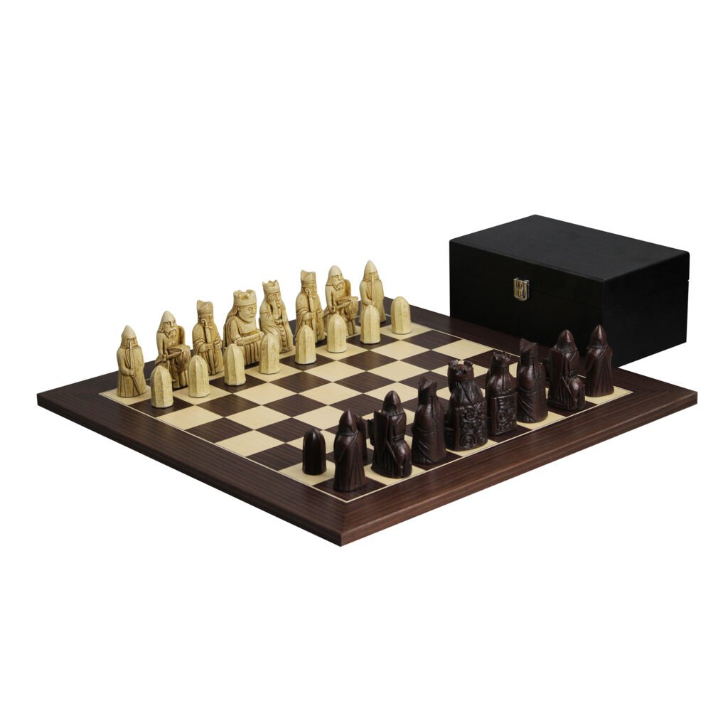 Isle of Lewis Chess Set With II Ivory & Brown Resin Chess Pieces 3.5 Inch and Macassar Chess Board 20 Inch