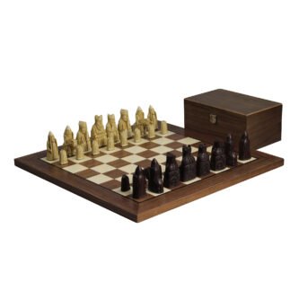 Isle of Lewis I Ivory & Brown Resin Chess Pieces 3.5″ With Walnut Chess Board 20″