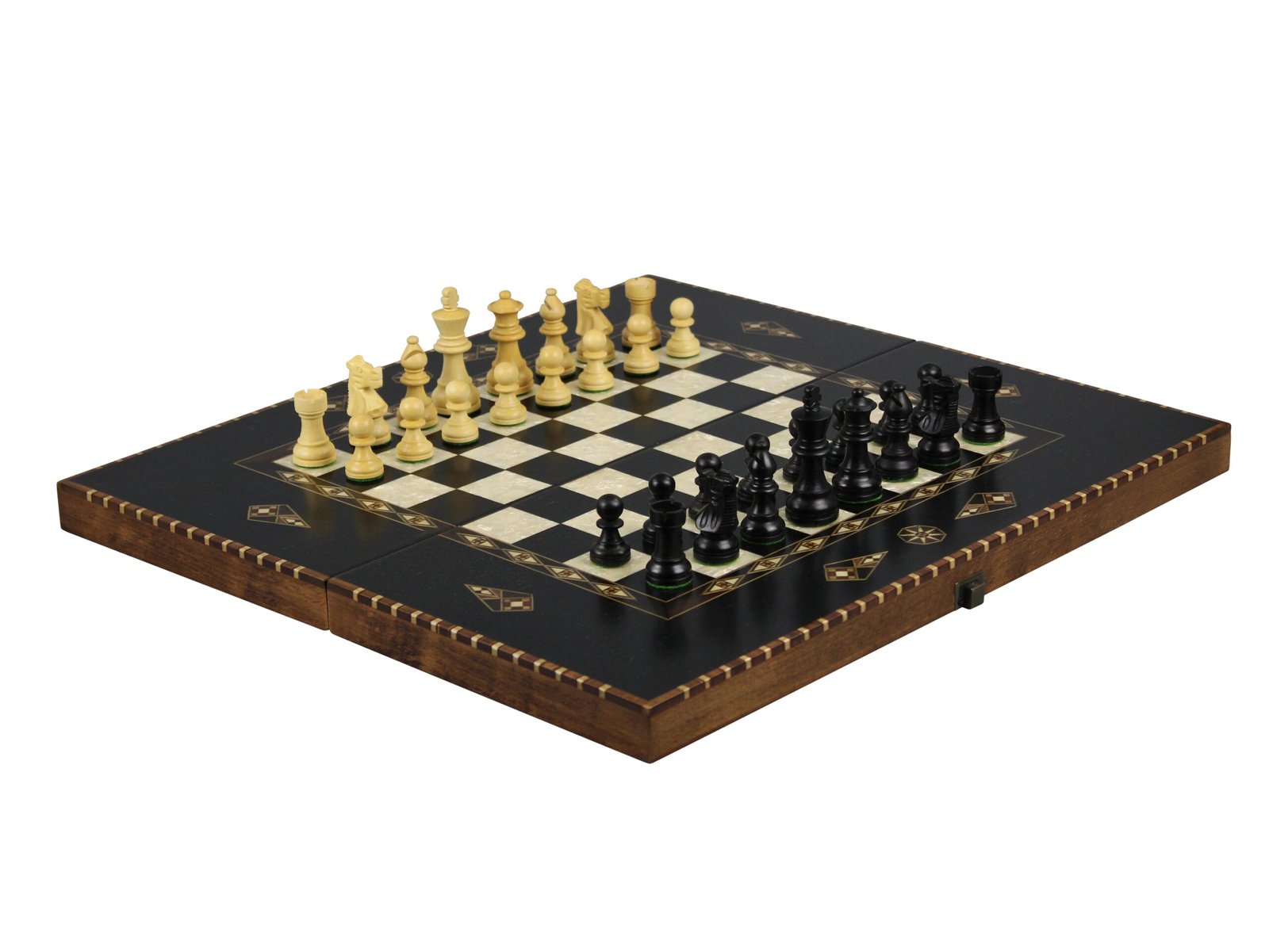 Helena Rural Ebony Chess & Backgammon Set 20 Inch With Ebonised French Staunton Chess Pieces 20 Inch