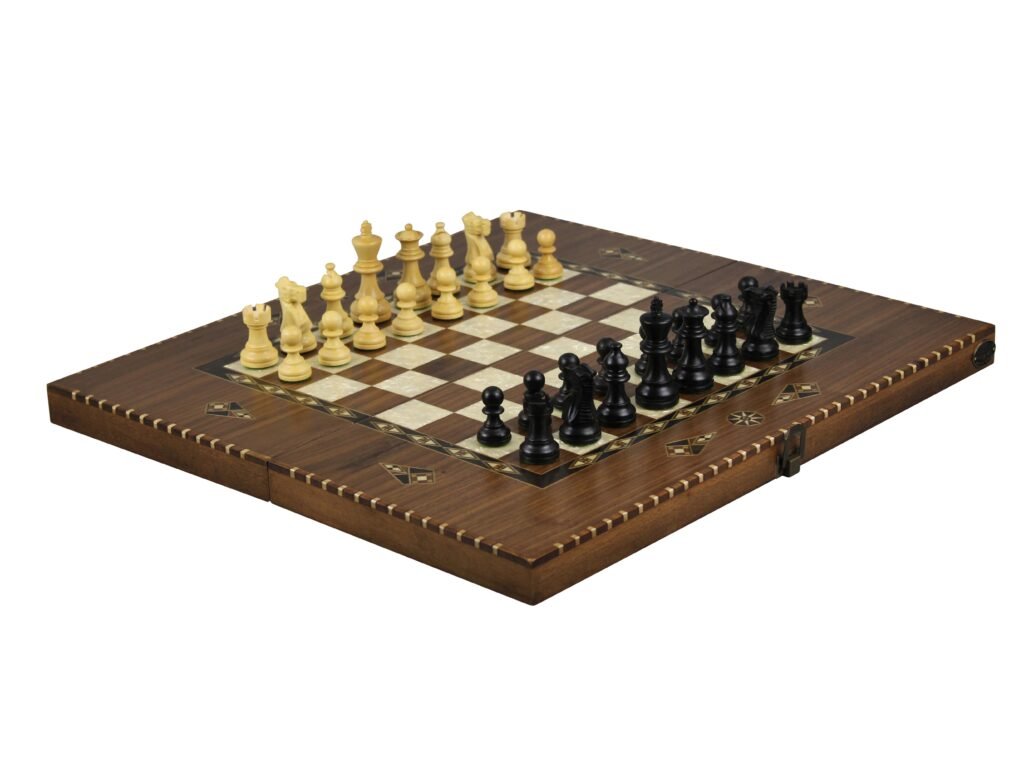 Helena Rural Walnut Chess & Backgammon Set 20 Inch With Ebonised Classic Staunton Chess Pieces 3 Inch
