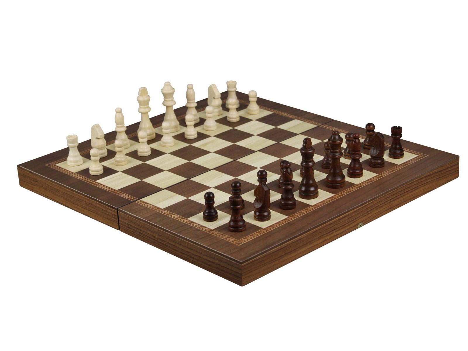 Brown Walnut Manopoulos Chess and Backgammon Set 19 Inch