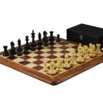 Original Range Chess Set Sheesham Flat Board 20″ With Ebonised Fierce Knight Chess Pieces 3.75″