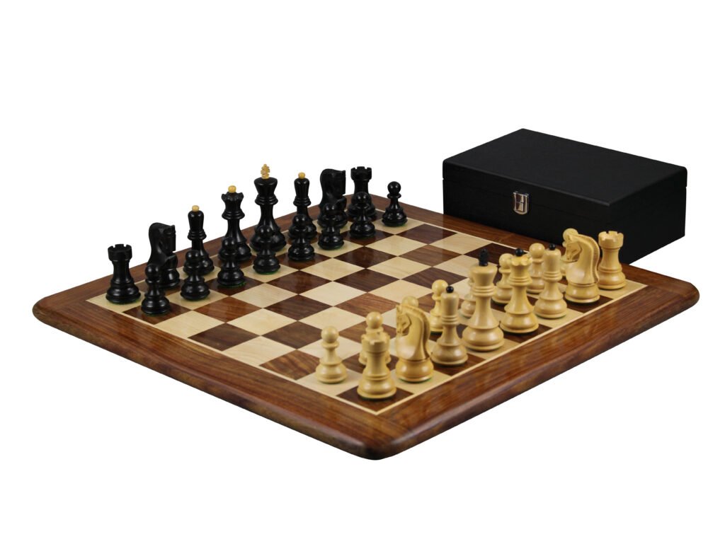 Sheesham Chess Set With Sheesham Flat Chess Board 20 Inch and Ebonised Zagreb Chess Pieces 3.75 Inch