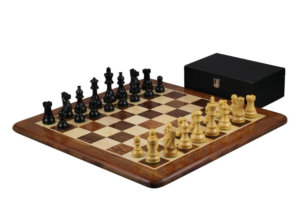 Sheesham Chess Set With Sheesham Flat Chess Board 20 Inch and Ebonised Atlantic Classic Chess Pieces 3.75 Inch
