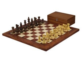 Staunton Range Helena Flat Board Chess Set Rosewood 20″ Weighted Sheesham French Knight Staunton Chess Pieces 3.75″