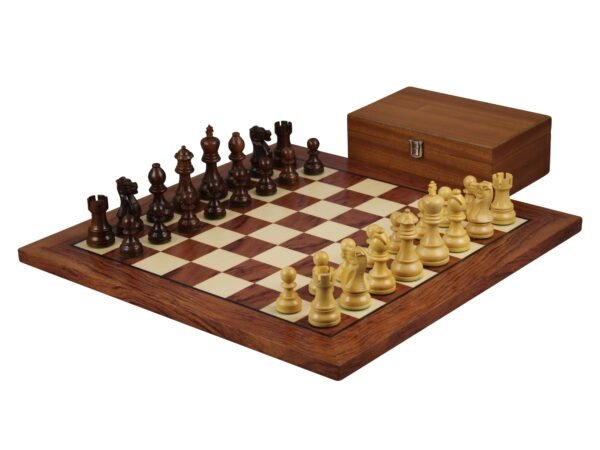 rosewood chess set with sheesham executive staunton chess pieces and mahogany chess box