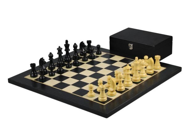 Ebony Chess Set 20 Inch With Helena Flat Chess Board and Weighted Ebonised German Staunton Chess Pieces 3.75 Inch