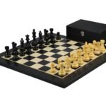 Staunton Range Helena Flat Board Chess Set Ebonywood 20″ Weighted Ebonised French Knight Staunton Chess Pieces 3.75″