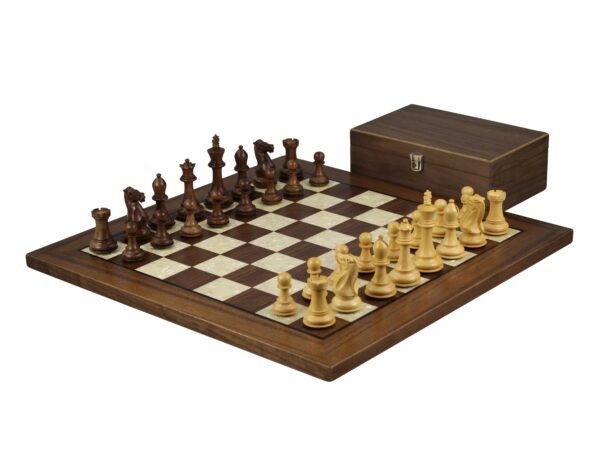 Walnut Chess Set 20 Inch With Helena Mother Of Pearl Flat Chess Board and Weighted Sheesham Professional Morphy Staunton Chess Pieces 3.75 Inch