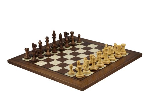 Professional staunton chess pieces on walnut mother of pearl chess board