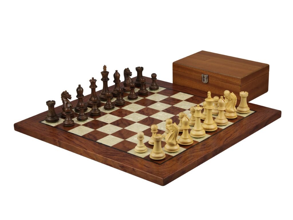 Rosewood Chess Set 20 Inch With Helena Mother of Pearl Flat Chess Board and Weighted Sheesham Fierce Knight Staunton Chess Pieces 3.75 Inch