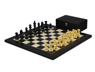 Staunton Range Helena Mother of Pearl Flat Board Chess Set Ebonywood 20″ Weighted Ebonised German Staunton Chess Pieces 3.75″