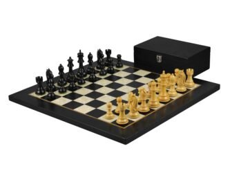 Staunton Range Helena Mother of Pearl Flat Board Chess Set Ebonywood 20″ Weighted Ebonised King Bridal Staunton Chess Pieces 3.75″