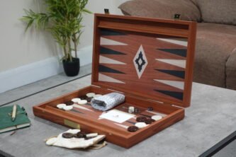 Manopoulos Mahogany Backgammon Set 23 Inch with Storage Racks