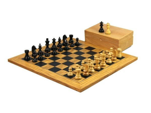Executive Range Wooden Chess Set Olive Board 18'' Weighted Ebonised German Staunton Pieces 3''
