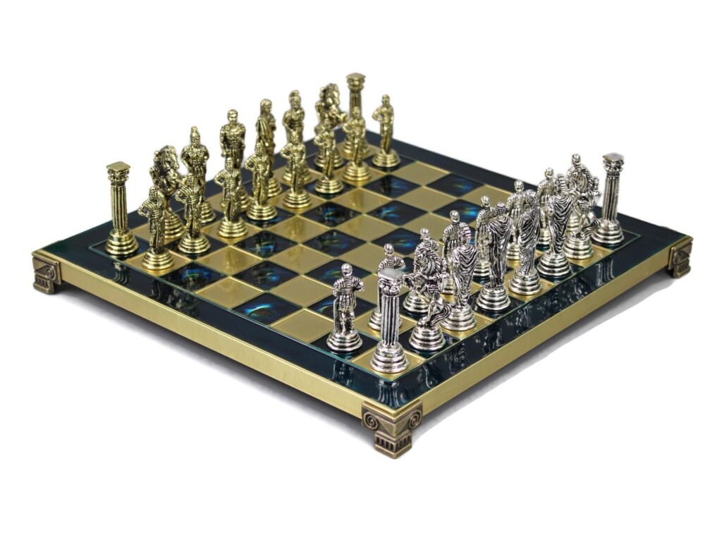 Sapphire Blue Metal Chess Set 13 Inch