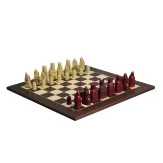 Isle of Lewis Chess Set With II Ivory & Red Resin Chess Pieces 3.5 Inch and Macassar Chess Board 20 Inch
