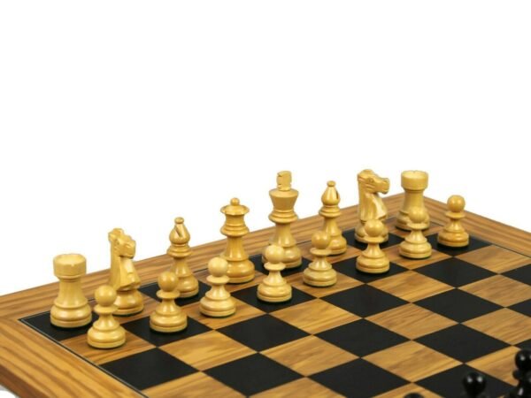Executive Range Wooden Chess Set Olive Board 18'' Weighted Ebonised French Knight Pieces 3'' - Image 4