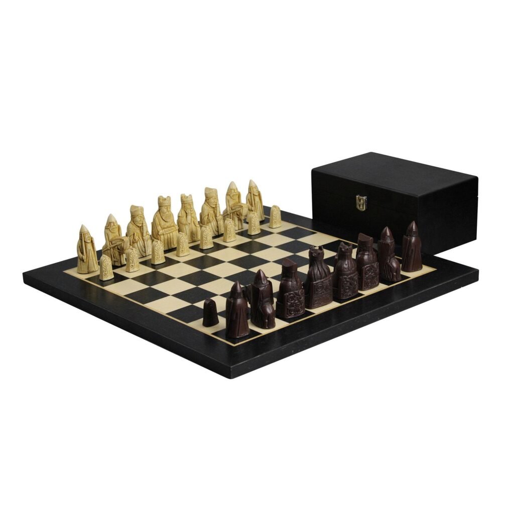 Isle of Lewis Chess Set With I Ivory & Brown Resin Chess Pieces 3.5 Inch With Charcoal Black Chess Board 20 Inch