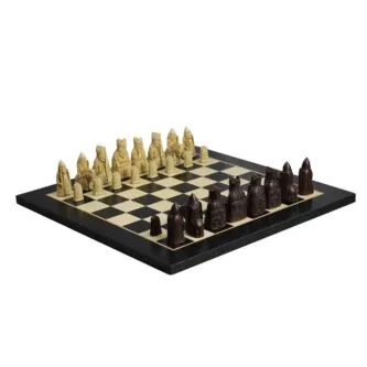 Isle of Lewis Chess Set With I Ivory & Brown Resin Chess Pieces 3.5 Inch and Charcoal Black Chess Board 20 Inch