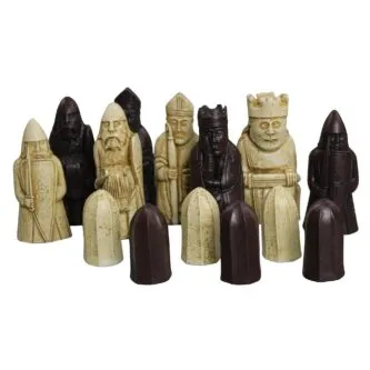 Isle of Lewis Chess Set With II Ivory & Brown Resin Chess Pieces 3.5 Inch With Charcoal Black Chess Board 20 Inch