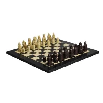 Isle of Lewis Chess Set With II Ivory & Brown Resin Chess Pieces 3.5 Inch With Charcoal Black Chess Board 20 Inch