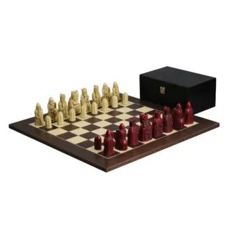 Isle of Lewis Chess Set With II Ivory & Red Resin Chess Pieces 3.5 Inch and Macassar Chess Board 20 Inch