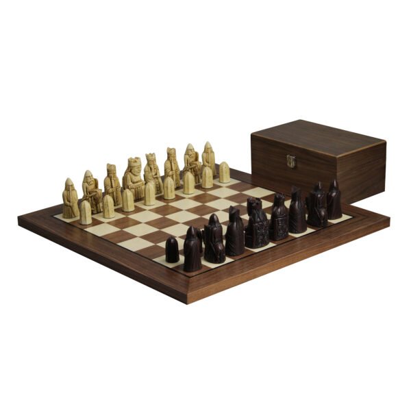 Isle of Lewis Chess set With II Ivory & Brown Resin Chess Pieces 3.5 Inch and Walnut Chess Board 20 Inch