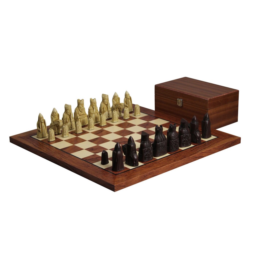 Isle of Lewis Chess Set With I Ivory & Brown Resin Chess Pieces 3.5 Inch and Rosewood Chess Board 20 Inch