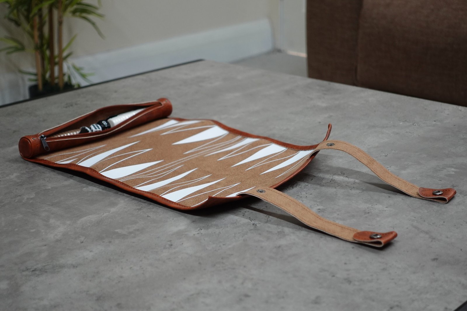 Brown Travel Roll Up Backgammon Set 13 Inch - Image 2
