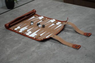Brown Travel Roll Up Backgammon Set 13 Inch