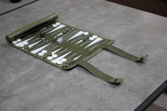 Green Travel Roll Up Backgammon Set 13 Inch