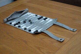Gray Travel Roll Up Backgammon Set 13 Inch