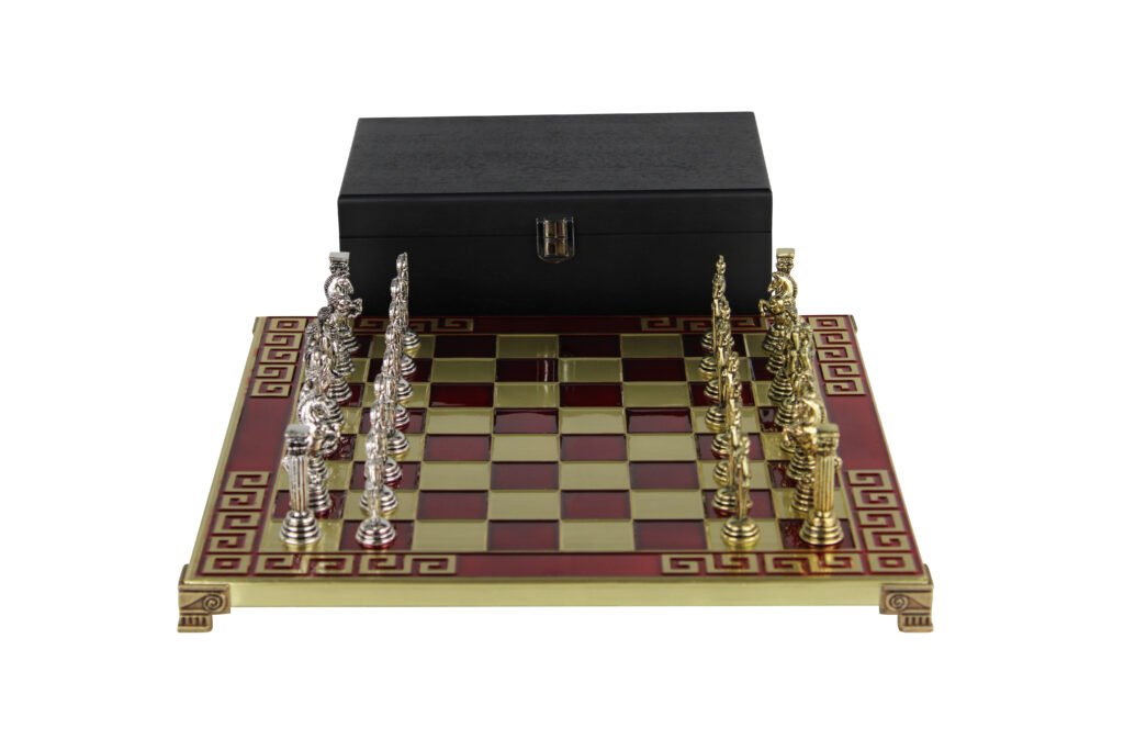 Red metal chess set