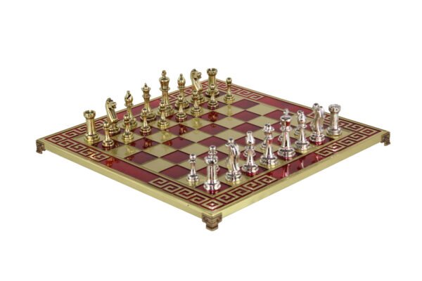 Red Metal Chess Set With Staunton Chess Pieces 18 Inch - Image 2
