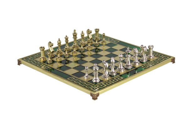 Green Metal Chess Set With Staunton Chess Pieces 18 Inch - Image 2