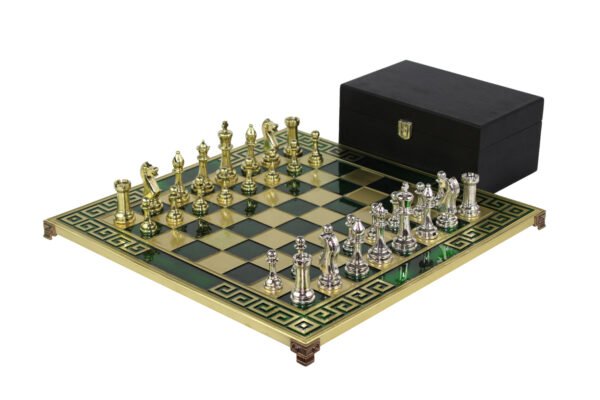 Green Metal Chess Set With Staunton Chess Pieces 18 Inch