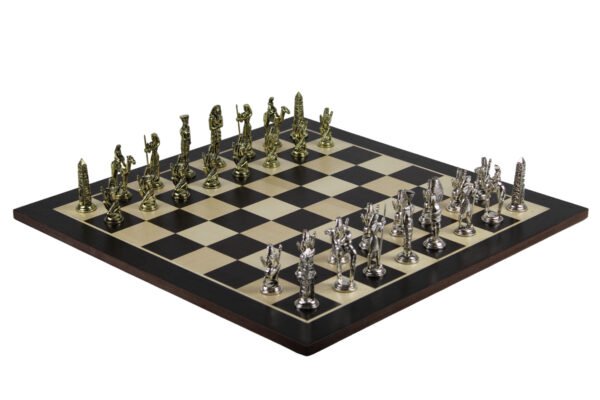 Wenge Chess Set 21 Inch with Egyptian Metal Chess Pieces 3.8 Inch - Image 2