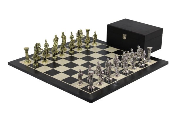 Black Chess Set 21 Inch with Roman Metal Chess Pieces 3.8