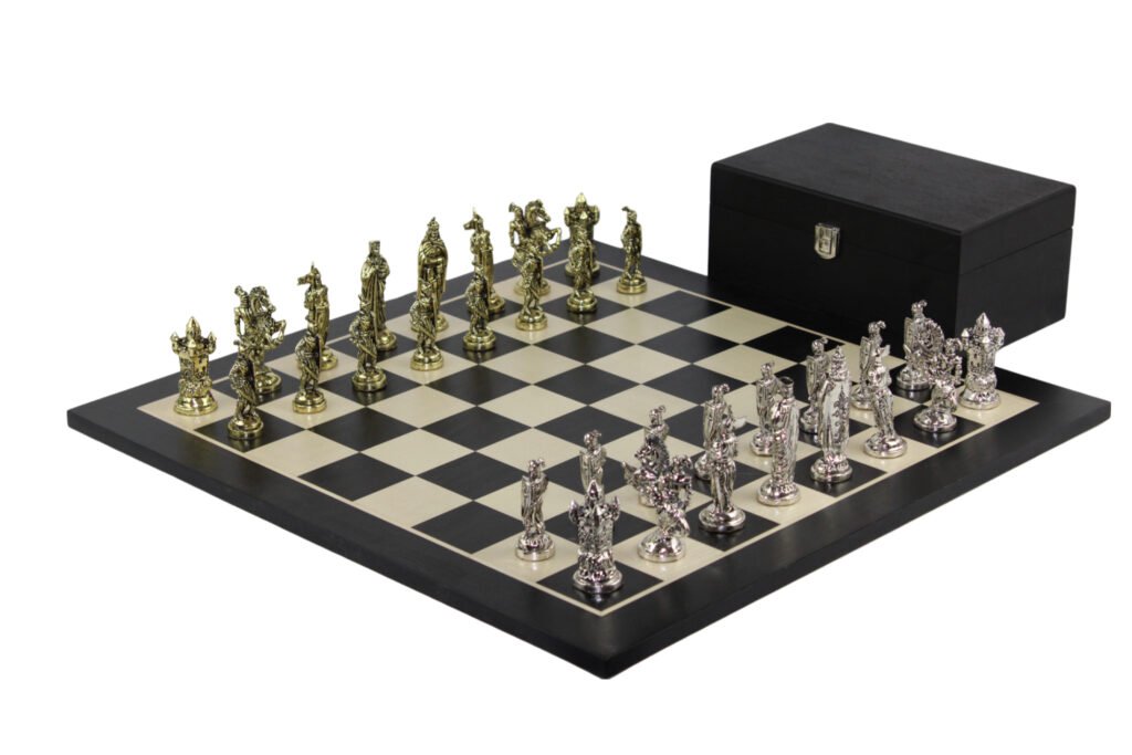 Black Chess Set 21 Inch with Crusaders Metal Chess Pieces 3.8