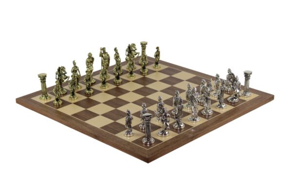 Walnut Chess Set 21 Inch with Roman Metal Chess Pieces 3.8 Inch - Image 2