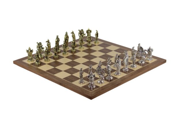 Walnut Chess Set 21 Inch with Crusaders Metal Chess Pieces 3.8 Inch - Image 2