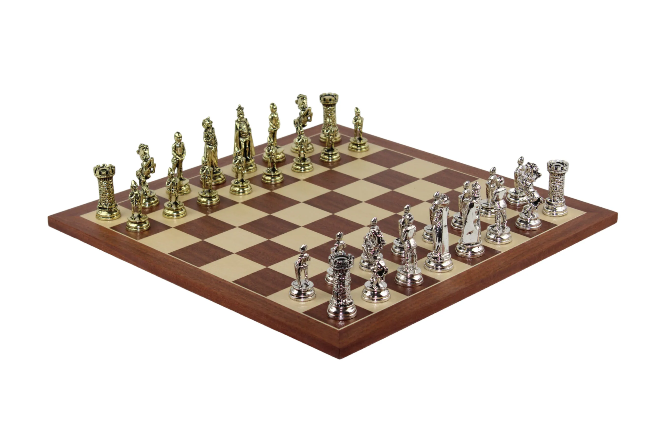 Mahogany Chess Set 21 Inch with Mary Stuart Metal Chess Pieces 3.8 Inch - Image 2