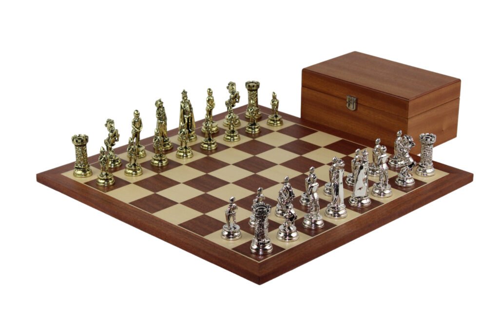 Mahogany Chess Set 21 Inch with Mary Stuart Metal Chess Pieces 3.8