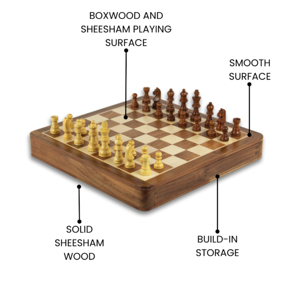Solid Wood Sheesham Square Chess Set 14 Inch - Image 2