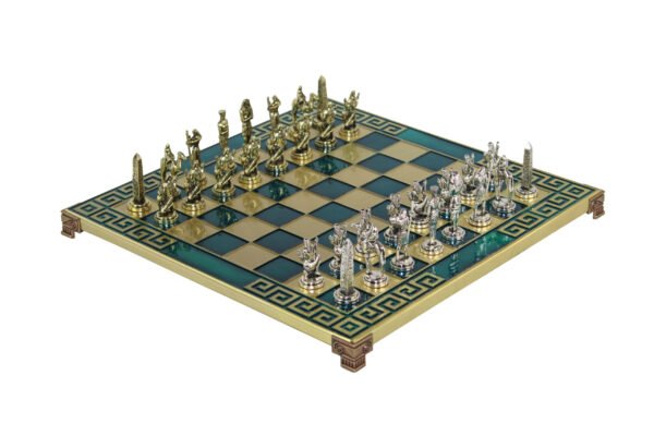Blue Metal Chess Set With Egyptian Chess Pieces 11 Inch - Image 2